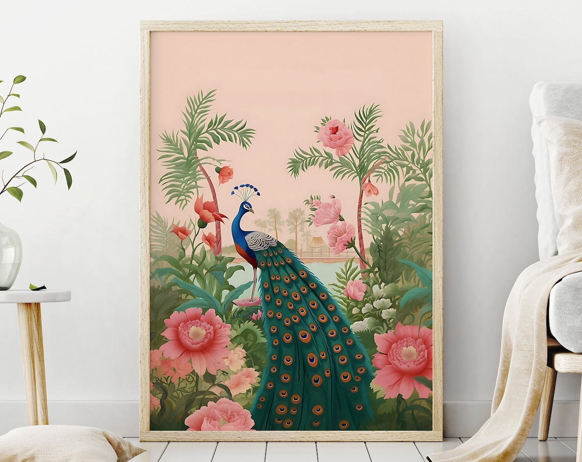 Peacock Painting Vintage Tropical Art Print