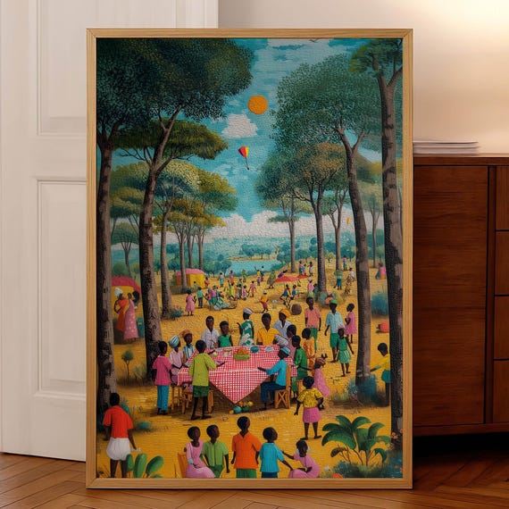 African Poster Black Art Print Family Wall Juneteenth Picnic Vintage For People Printed Shipped