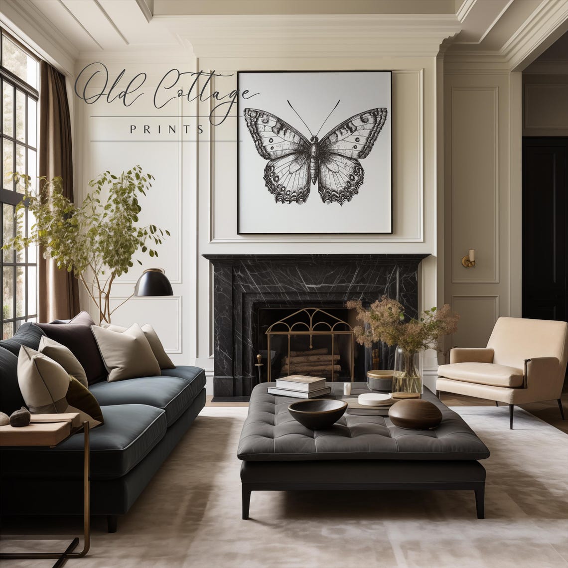 Intricate Black and White Butterfly Illustration Nature Art Poster - Image 4
