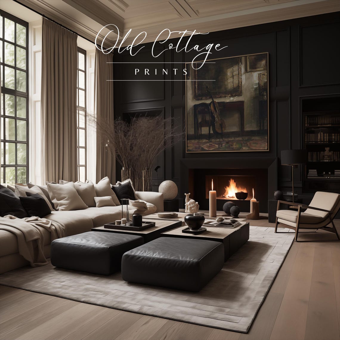 Cello Resting Dark Interior Moody Music Room Oil Painting Poster - Image 3