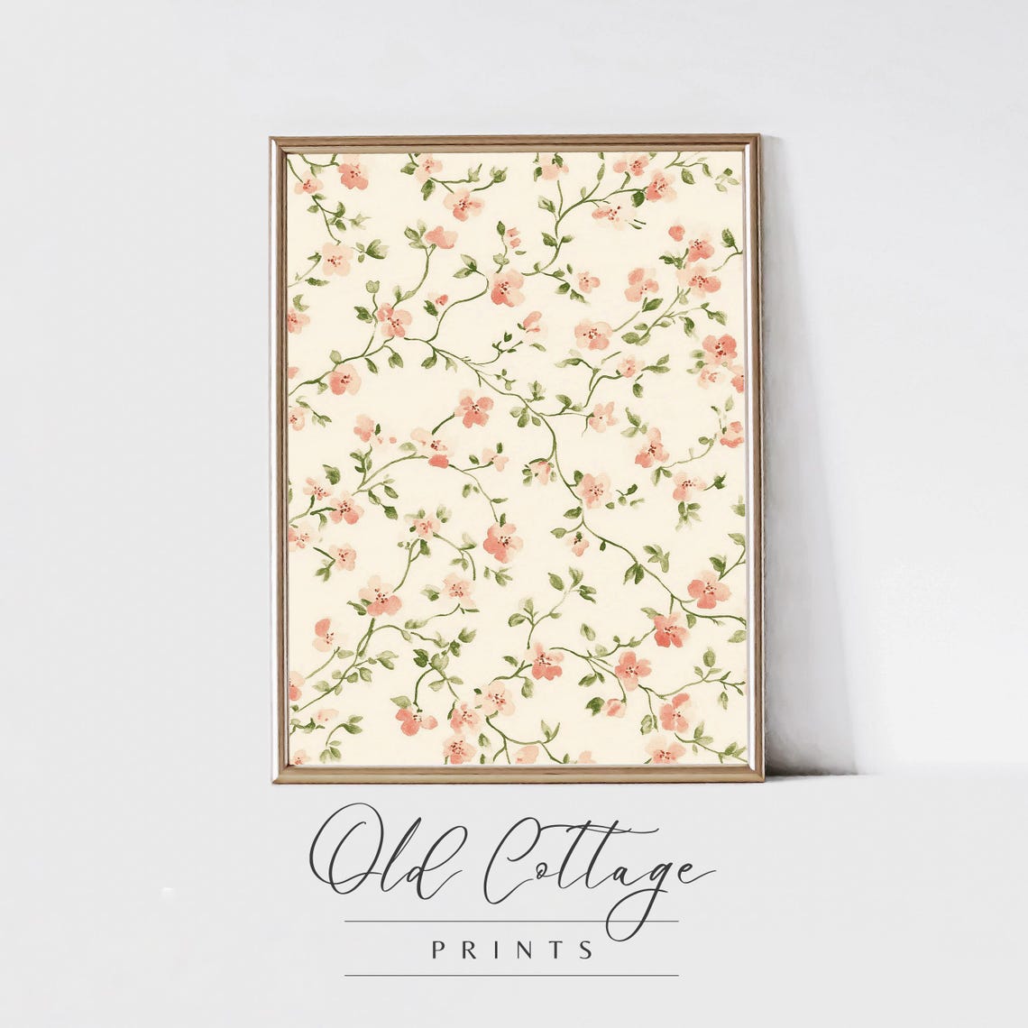 Soft Pink Floral Vine Pattern On Cream Vintage Cottage Wall Poster