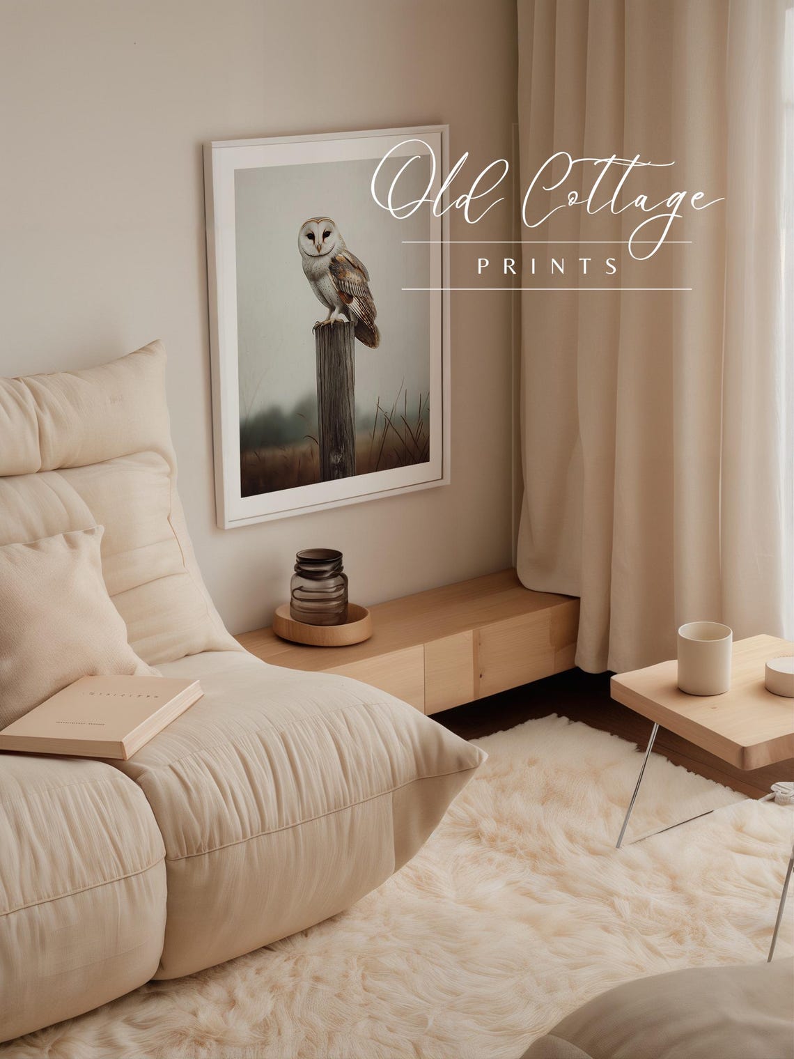 Rustic Barn Owl on Wooden Post Serene Wildlife Nature Poster - Image 2