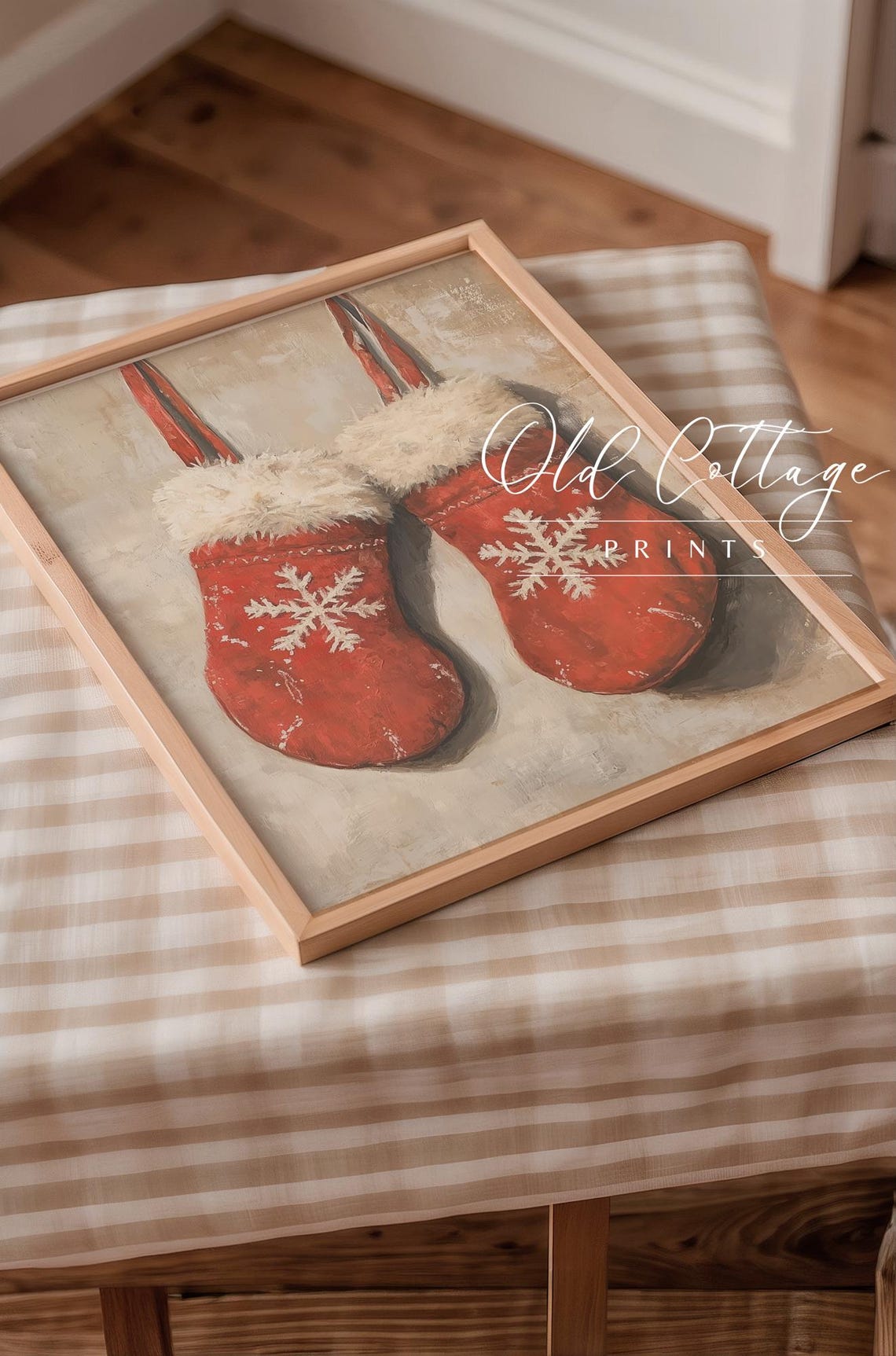 Red Knit Mittens With White Snowflake Pattern Winter Holiday Poster - Image 2