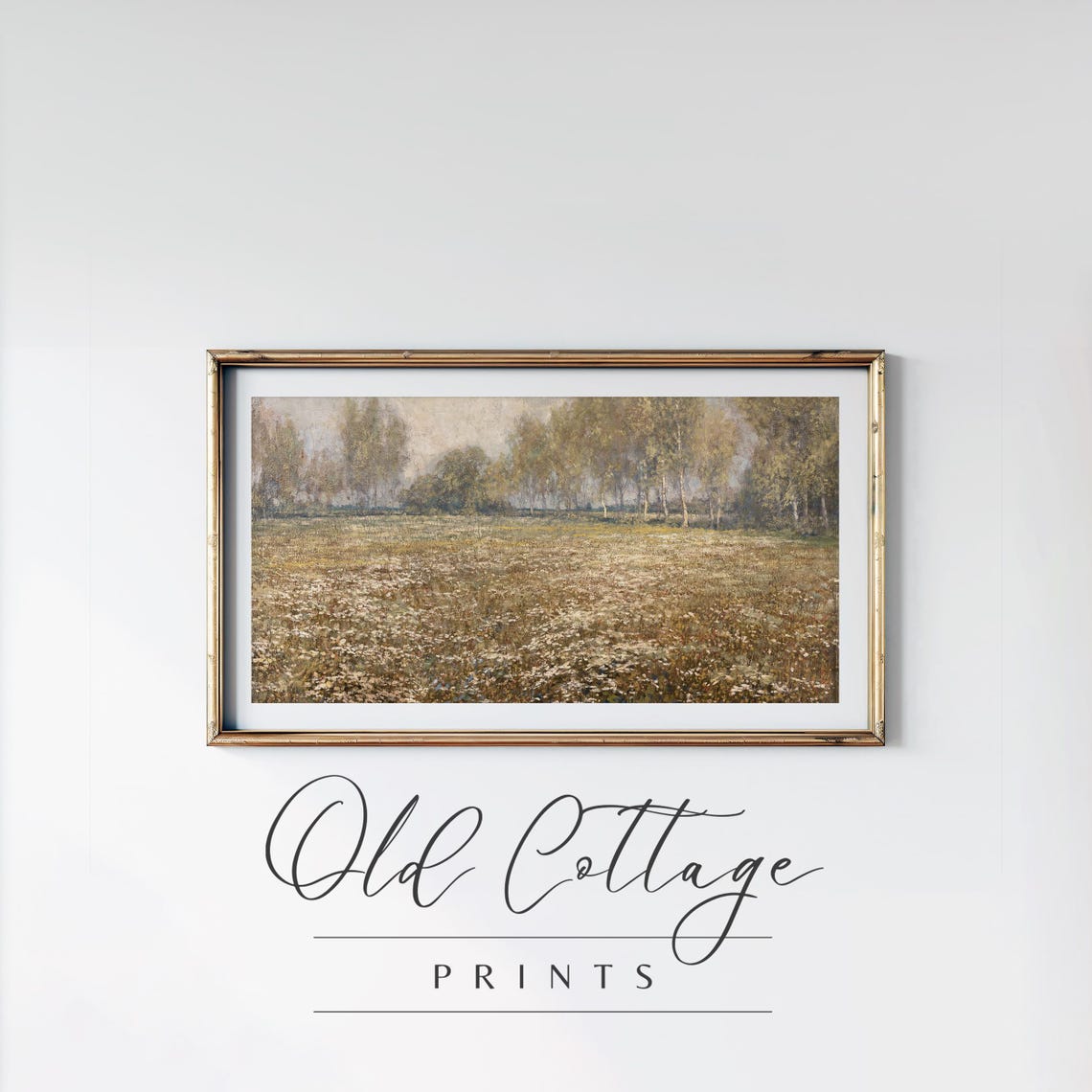 Serene Wildflower Meadow with Golden Trees Rustic Landscape Poster - Image 3