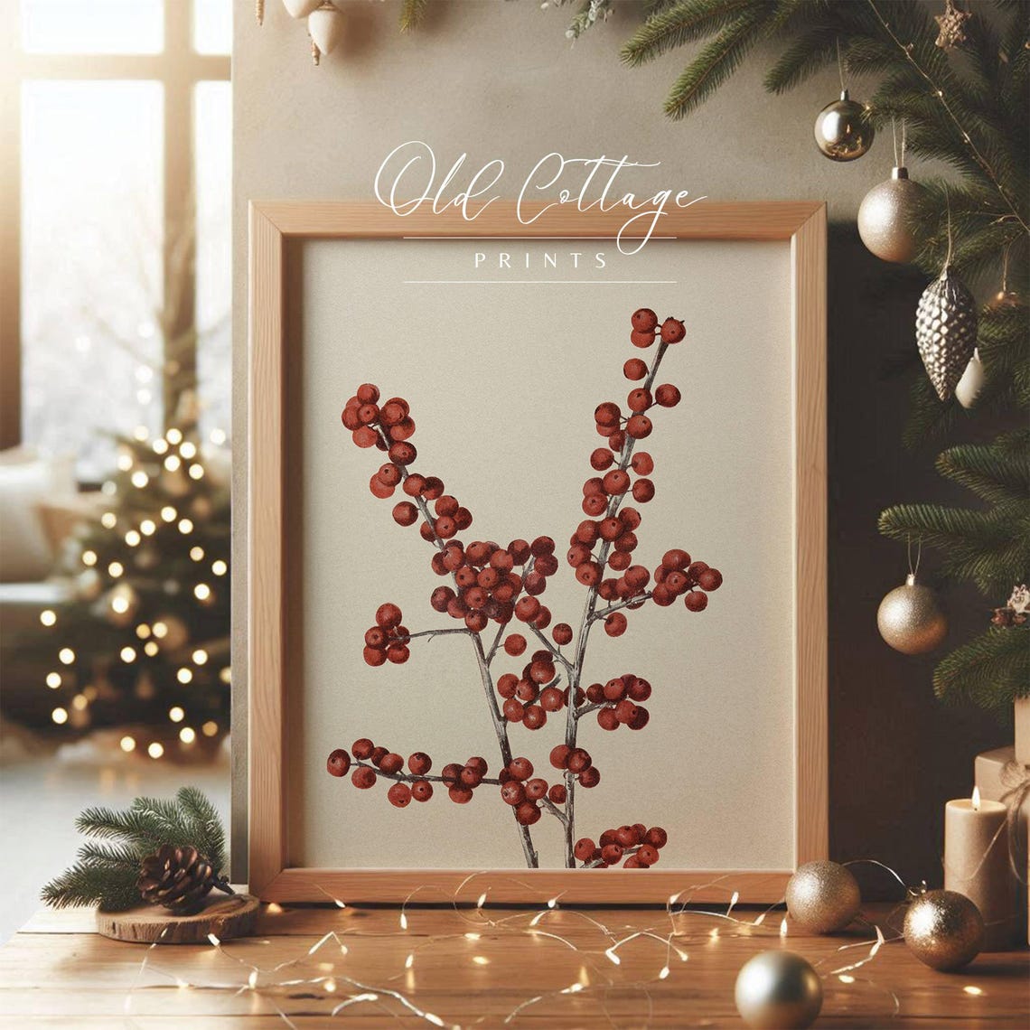 Red Winter Berries Elegant Vintage Botanical Study Art Poster - Image 2