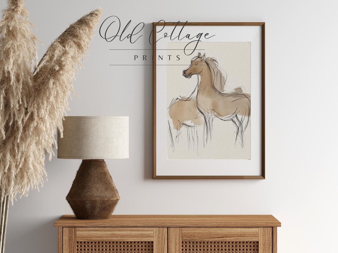 Minimalist Sepia Horse Sketch Vintage Equine Line Art Poster
