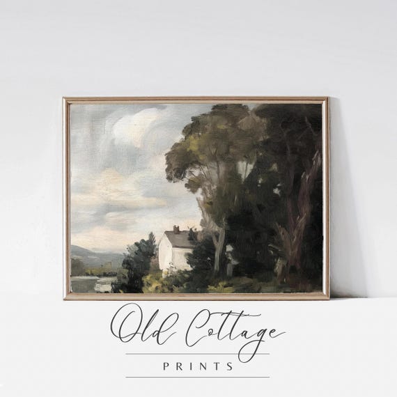 Countryside Calm Serene Landscape Painting Peaceful Rural Cottage Home Decor Vintage Art Art 0063
