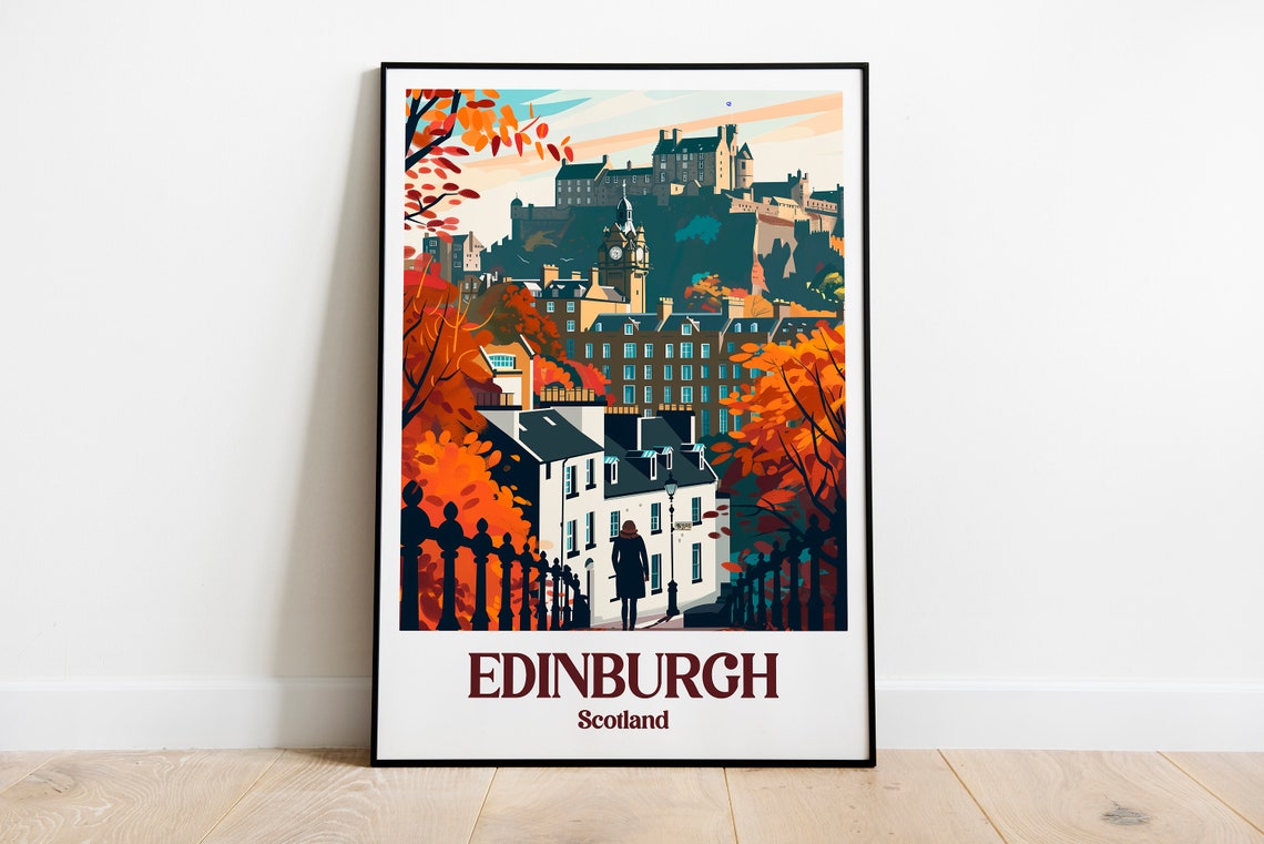 Edinburgh Scotland Autumn Castle Old Town Fall Colors Travel Poster