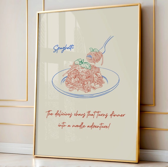 Funny Spaghetti Print Kitchen Decor Gift Wall Art Minimalist Food Poster