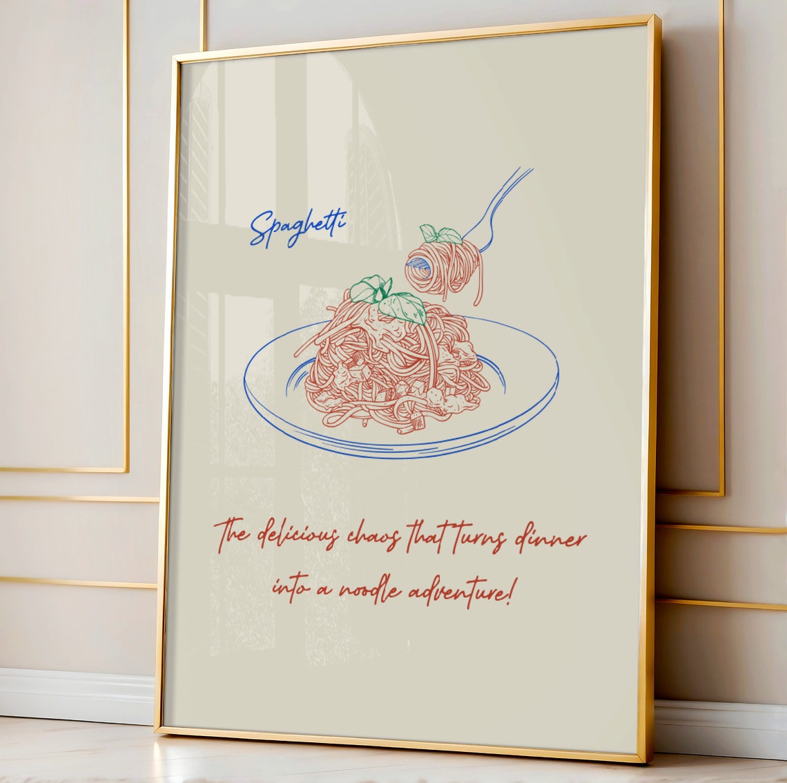 Funny Spaghetti Print Kitchen Decor Gift Wall Art Minimalist Food Poster