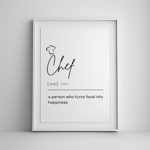 Chef Definition Cooking Dictionary Typography Kitchen Gift Poster