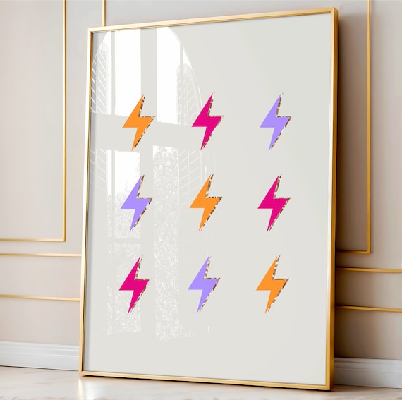 Colorful Lightning Bolt Grid Pink Orange Purple Preppy Dorm Room Poster