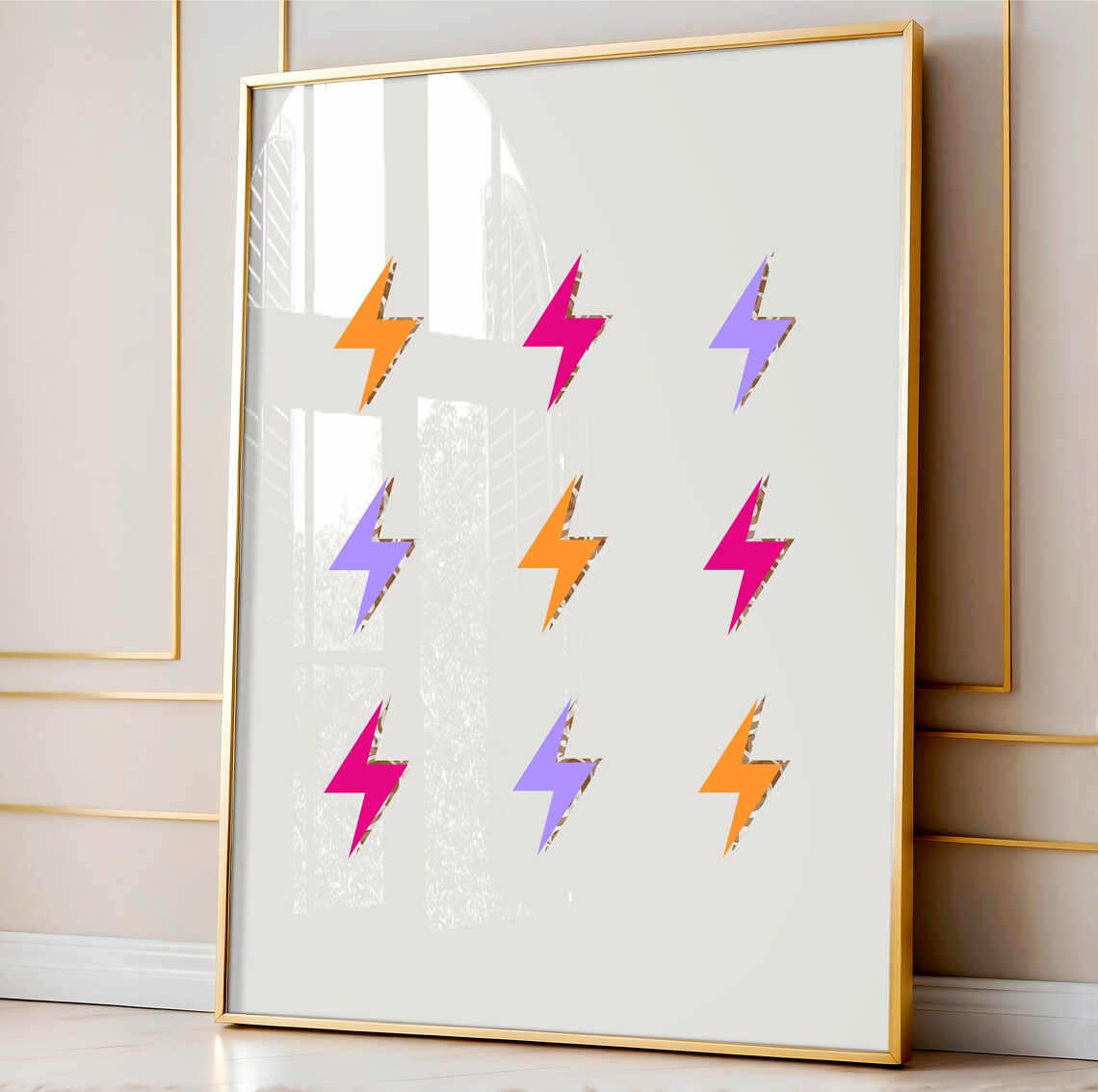 Colorful Lightning Bolt Grid Pink Orange Purple Preppy Dorm Room Poster