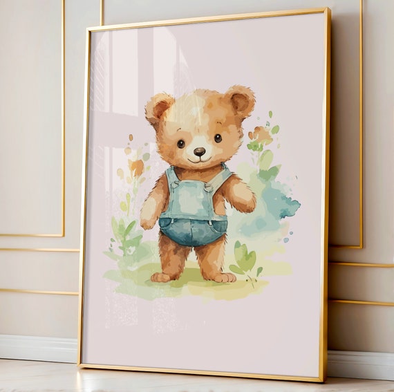 Teddy Bear Print Nursery Wall Decor Baby Boy New Neutral