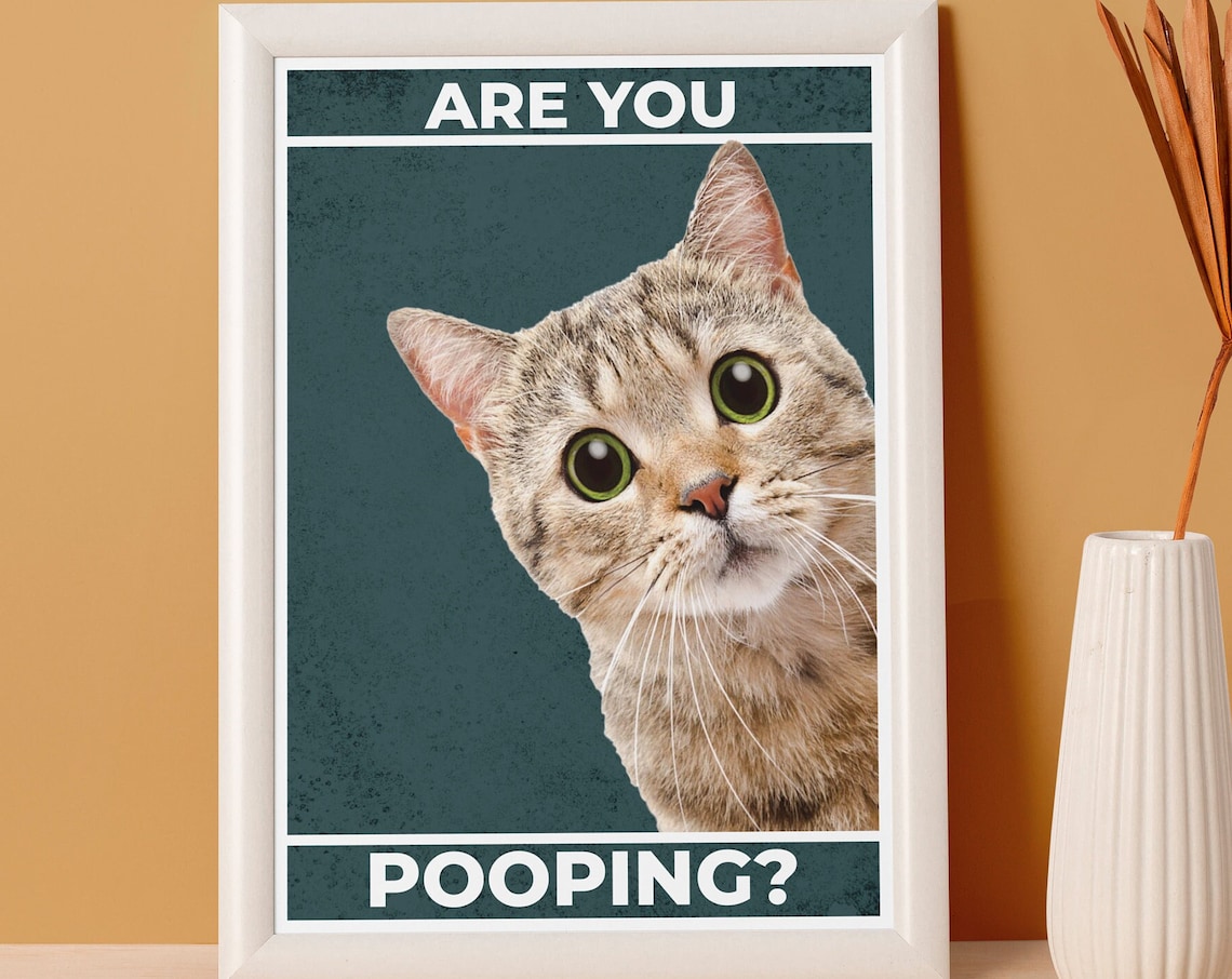 Funny Cat Bathroom Poster, Restroom Decor Print