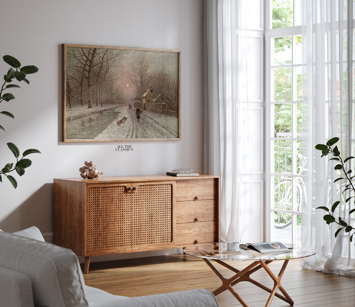 Vintage Winter Village Art Print, Rustic Landscape - Image 2