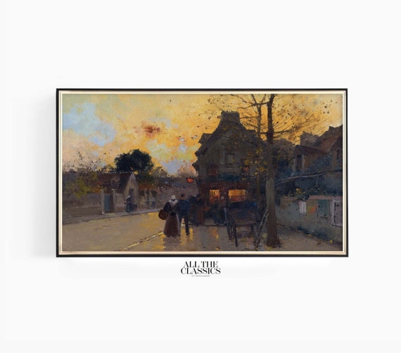 Frame Tv Art Vintage Art Wall Art Moody Fall Village Warm Hues Village Un Soir Dautomne Eugne Galien Laloue
