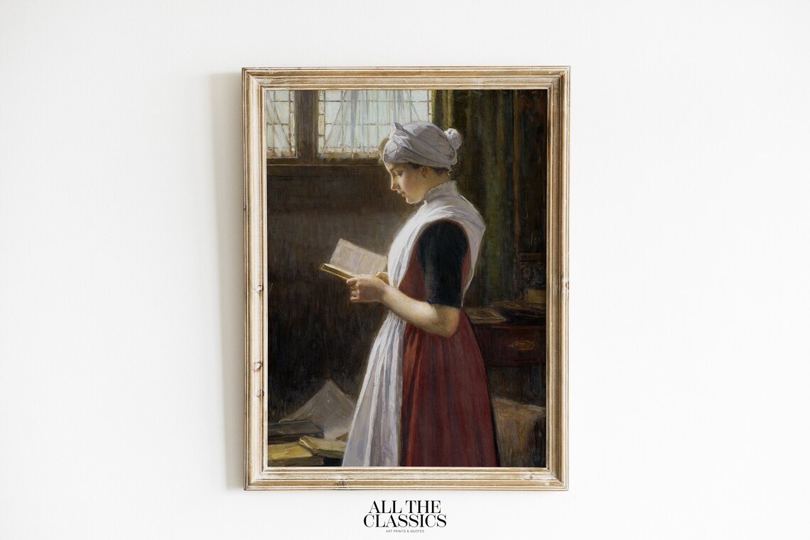 Victorian Woman Reading, Vintage Art Print