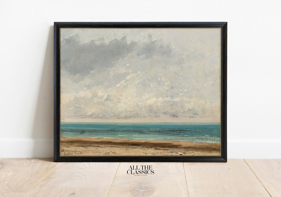 Vintage Gustave Courbet Calm Seascape Turquoise Ocean Beach Wall Art - Image 3