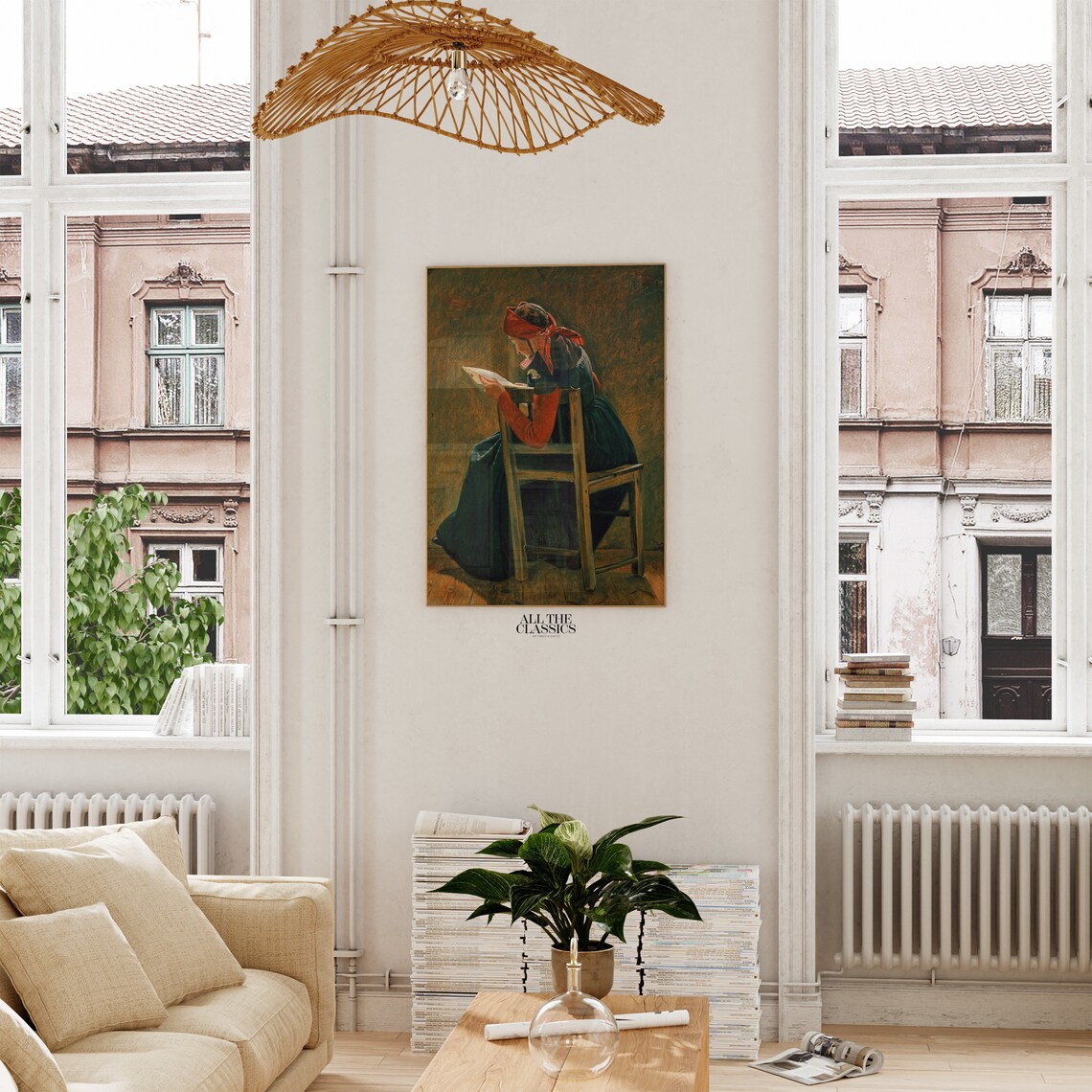 Young Girl Reading in a Chair Moody Dark Vintage Portrait Poster - Image 3