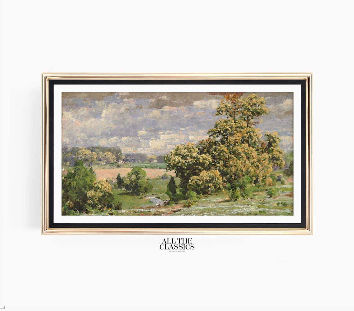 Majestic Big Trees Under Cloudy Sky Impressionist Landscape Poster - Image 3