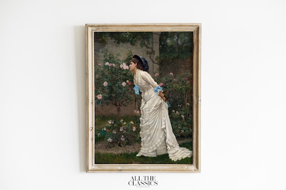 Victorian Lady Smelling Roses Elegant Garden Portrait Wall Art