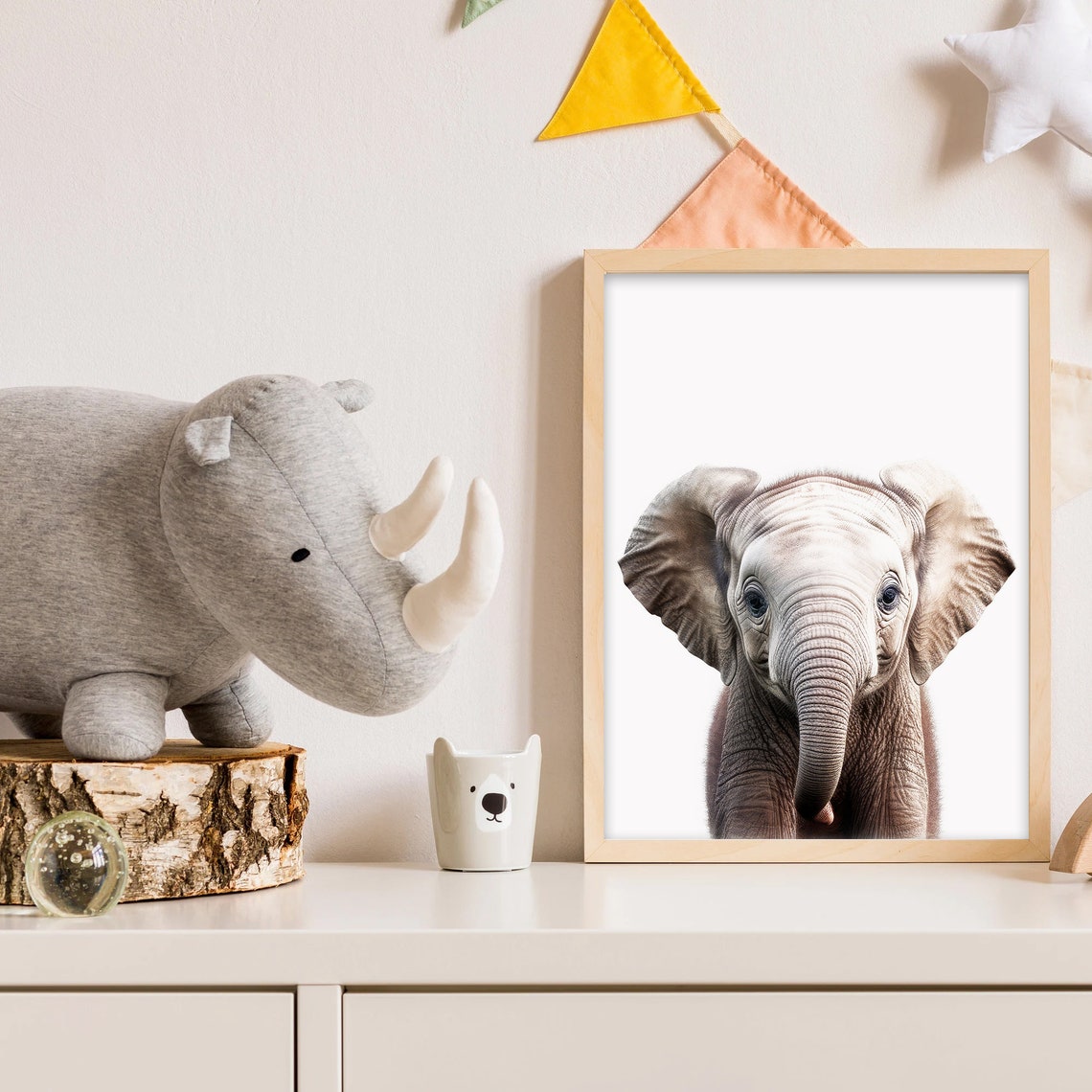 Baby Elephant Nursery Portrait Cute Grey Calf Minimal Art Print - Image 2