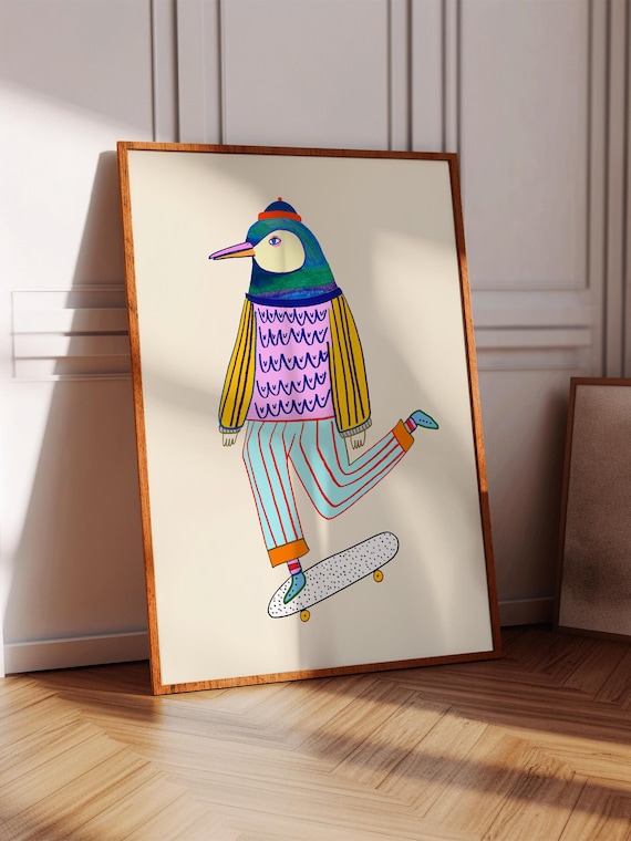 Hipster Penguin Art Print, Kids Room Decor