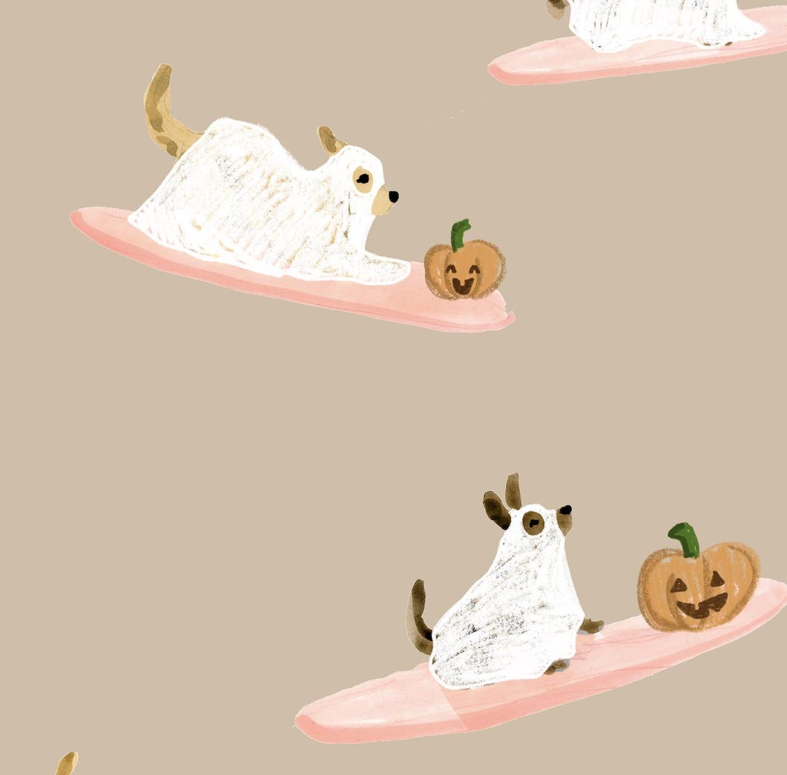 Ghost Dogs Surfing With Pumpkins Halloween Cute Dog Wall Art Print - Image 2