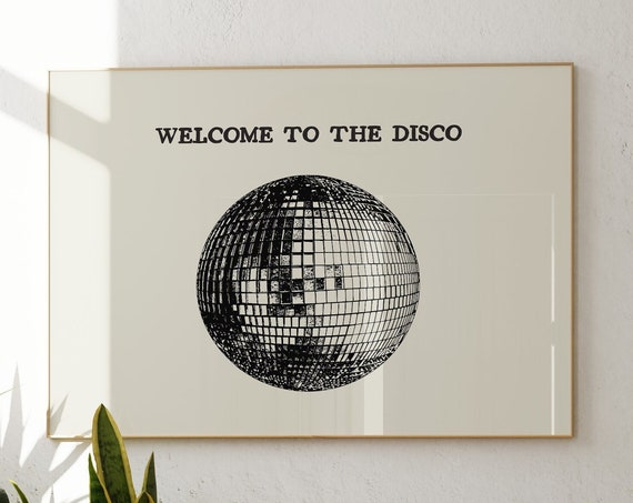 Welcome To The Disco Print Vintage Disco Ball Poster Aesthetic Wall Art Minimalist Dancing Decor 1 Horizontal Print