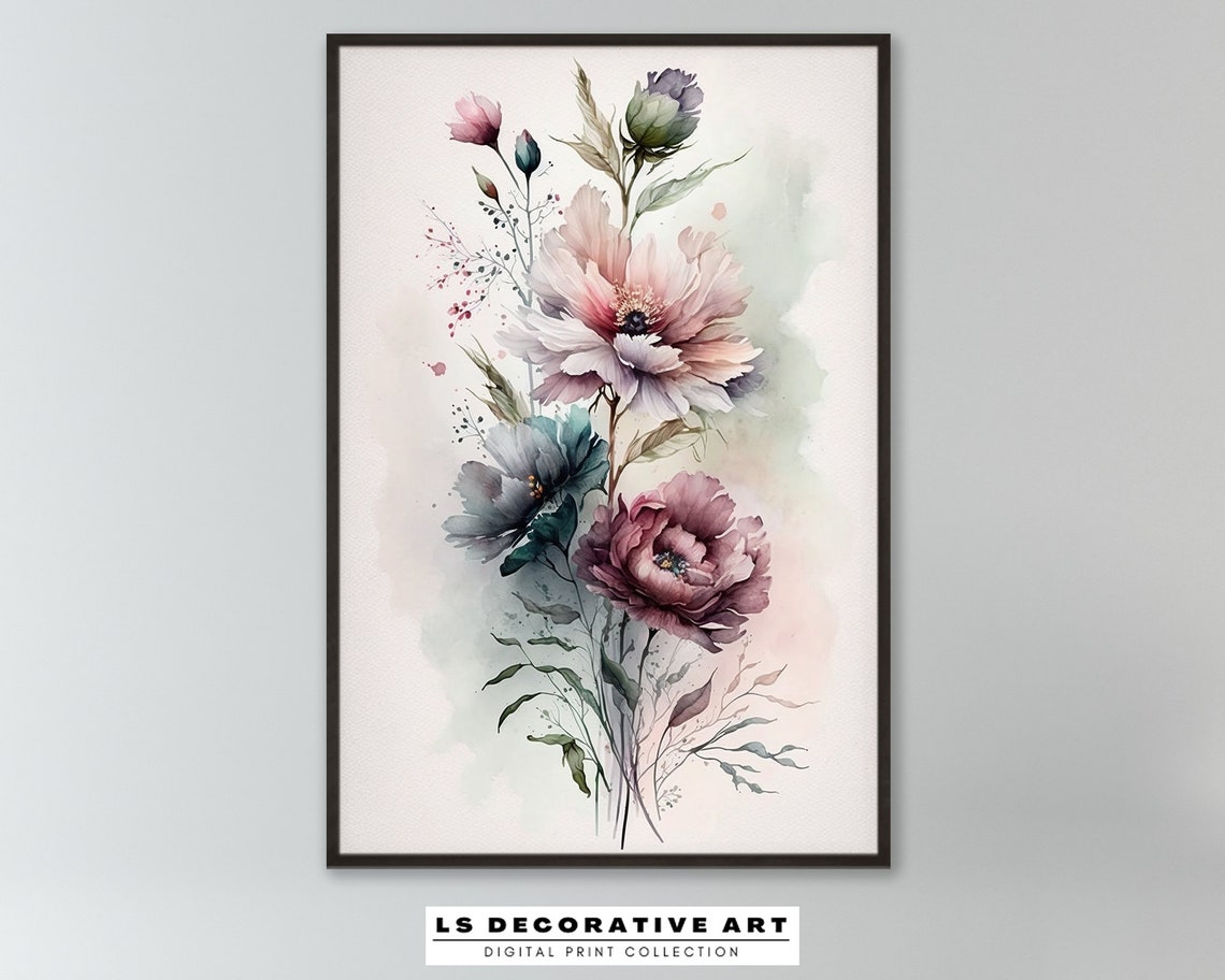 Soft Pastel Flower Watercolor Bouquet With Blush Blooms Poster