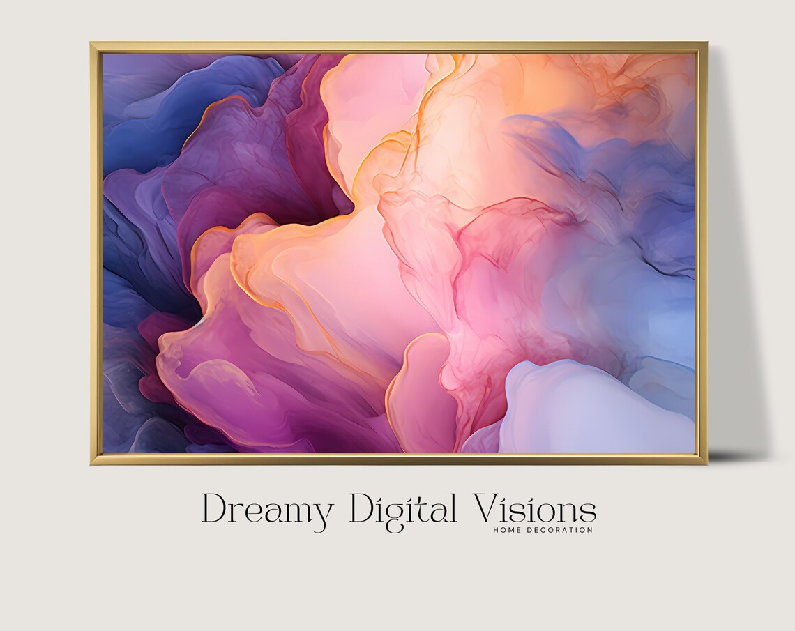 Dreamy Abstract Colorful Smoke Clouds Pink Purple Fluid Art Poster