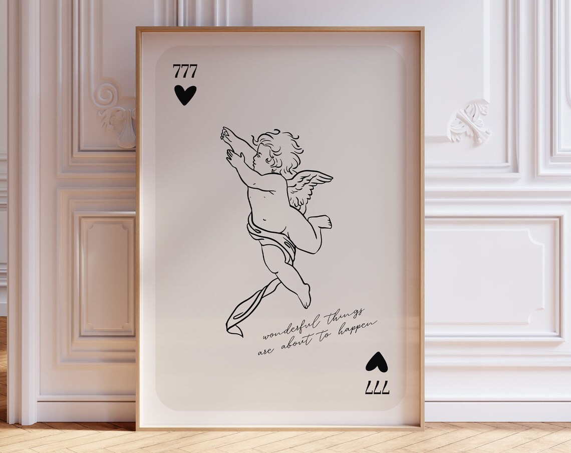 Angel Number 777 Flying Cherub Wonderful Things Card Art Poster