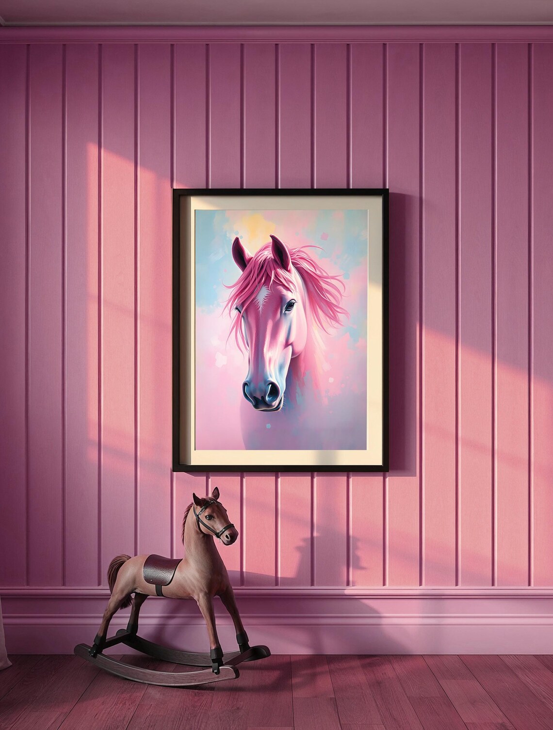 Dreamy Pink Horse Portrait In Pastel Fantasy Animal Art Poster - Image 2