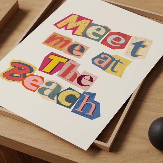 Meet Me At The Beach Collage Cutout Letters Coastal Wall Art