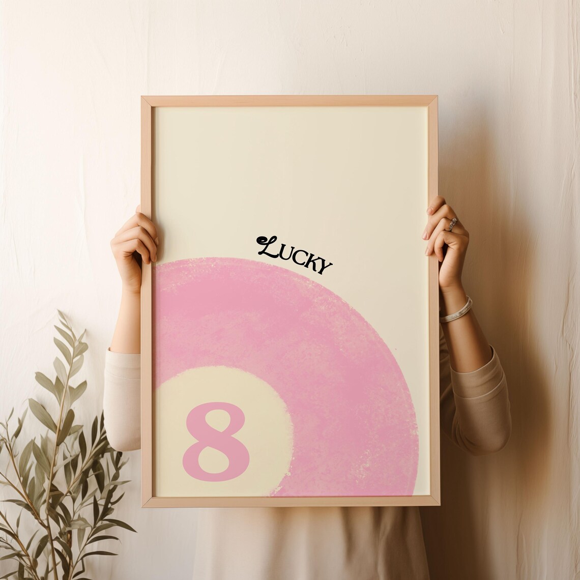 Lucky Pink Pool Eight Ball Retro Hand Drawn Dorm Room Quote Poster