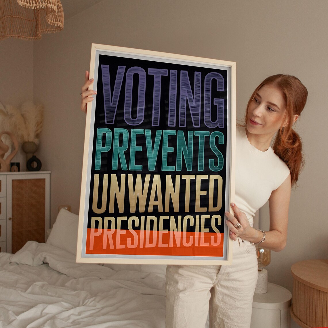 Voting Prevents Unwanted Presidencies Bold Black Political Wall Poster - Image 2