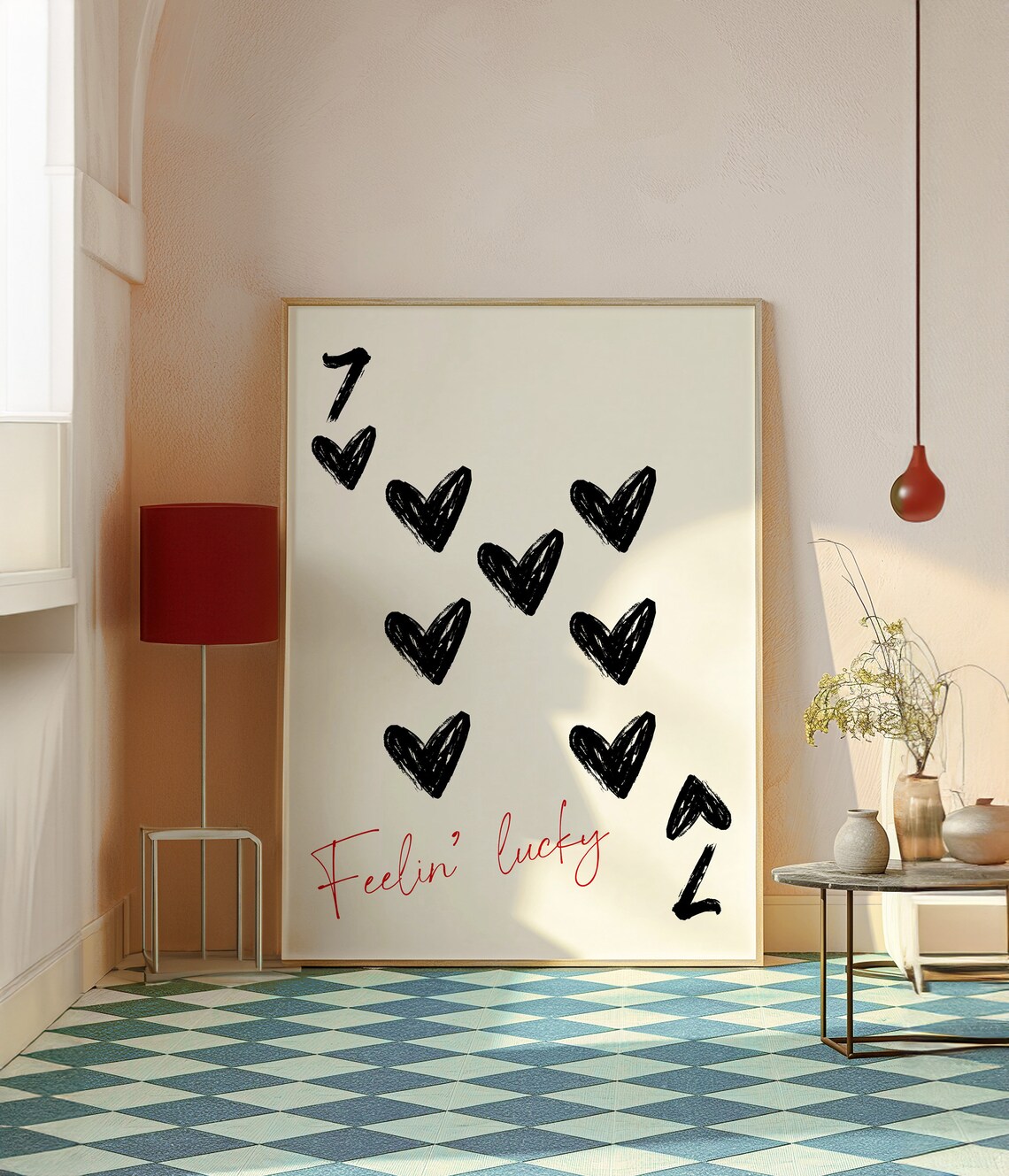 Seven of Hearts Feelin Lucky Playful Trendy Playing Card Wall Art - Image 2