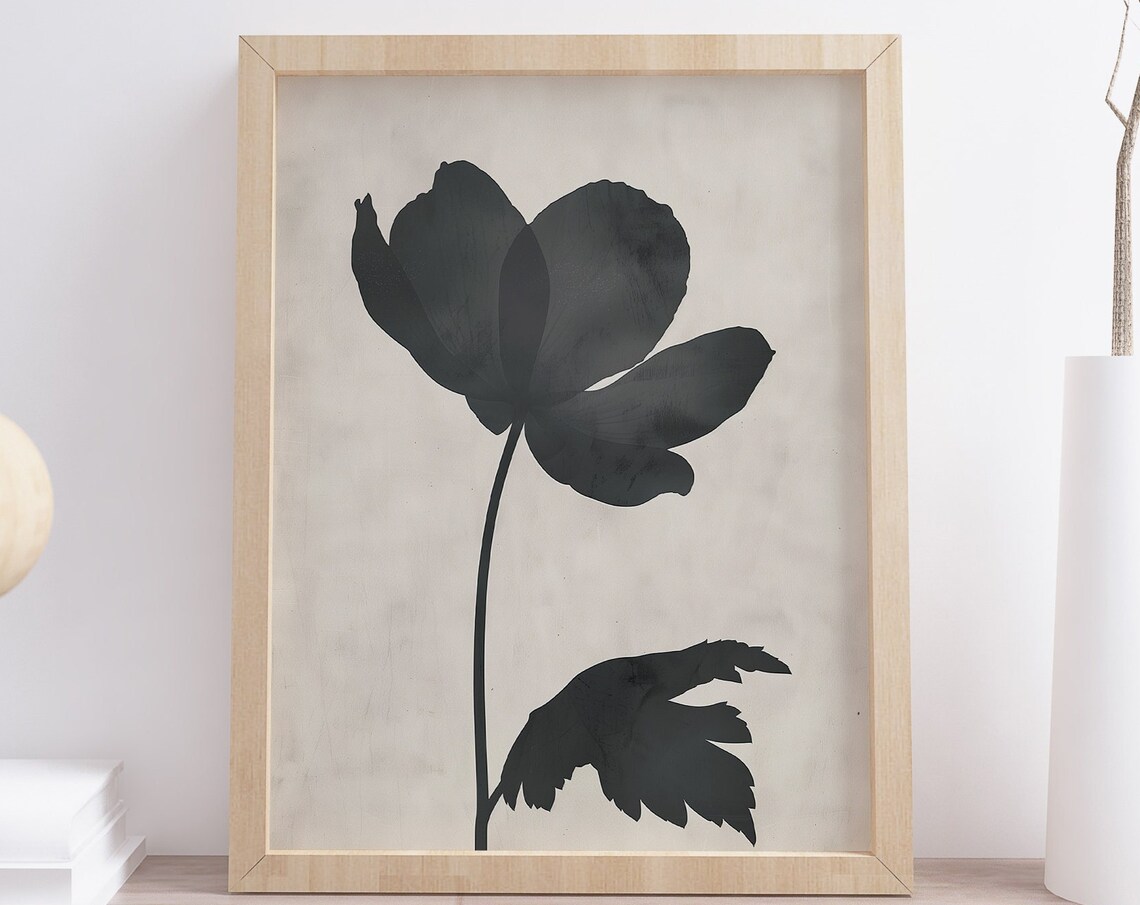 Black Flower Silhouette Minimalist Botanical Modern Floral Art Poster