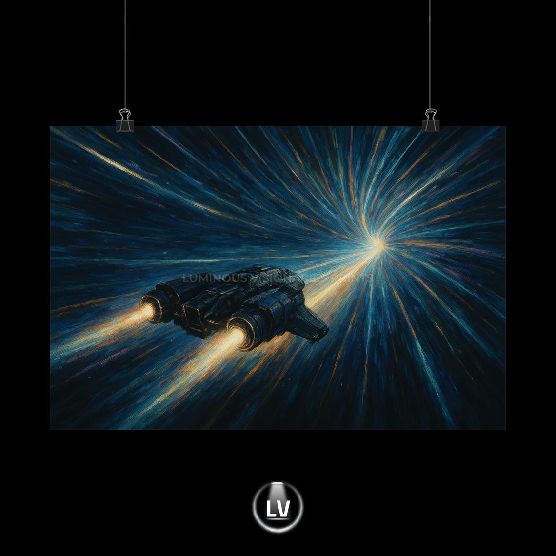 Spaceship Warp Speed Light Streaks Deep Space Sci Fi Art Poster