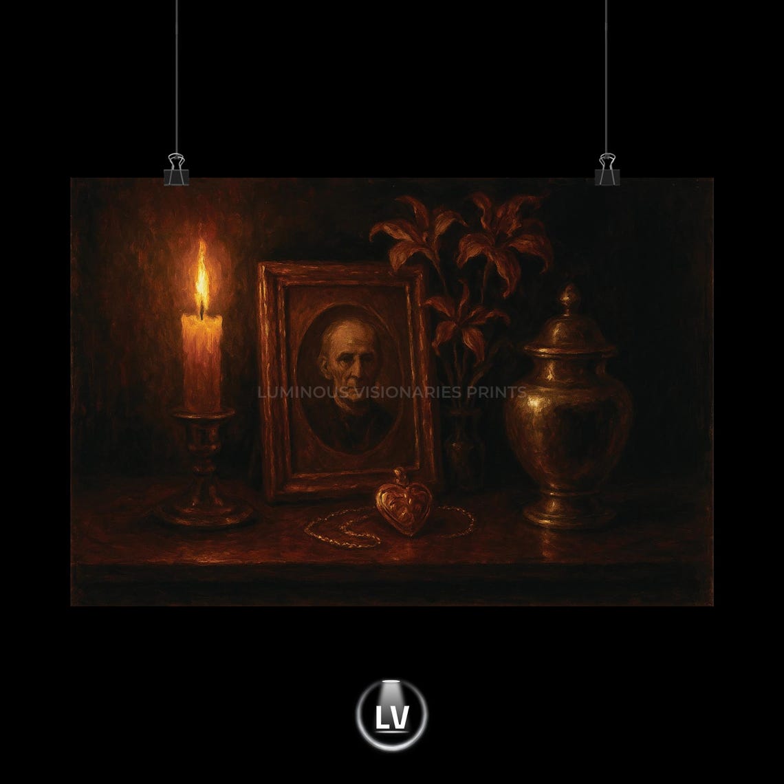 Candlelit Still Life Portrait Locket Urn Vintage Memorial Poster