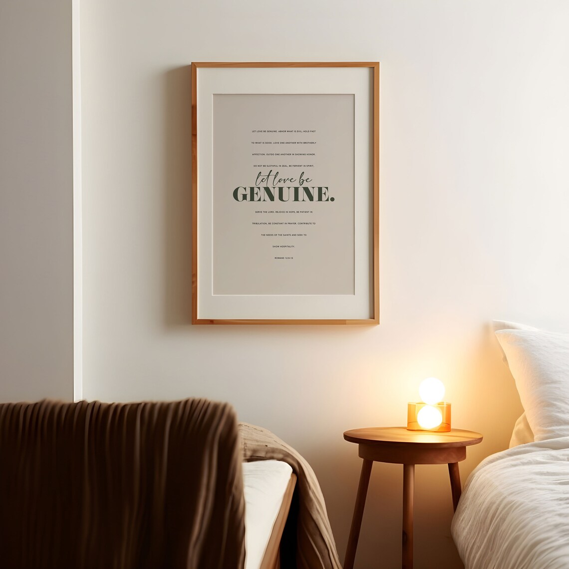 Romans 12:9 Let Love Be Genuine Minimalist Bible Verse Poster Decor - Image 2