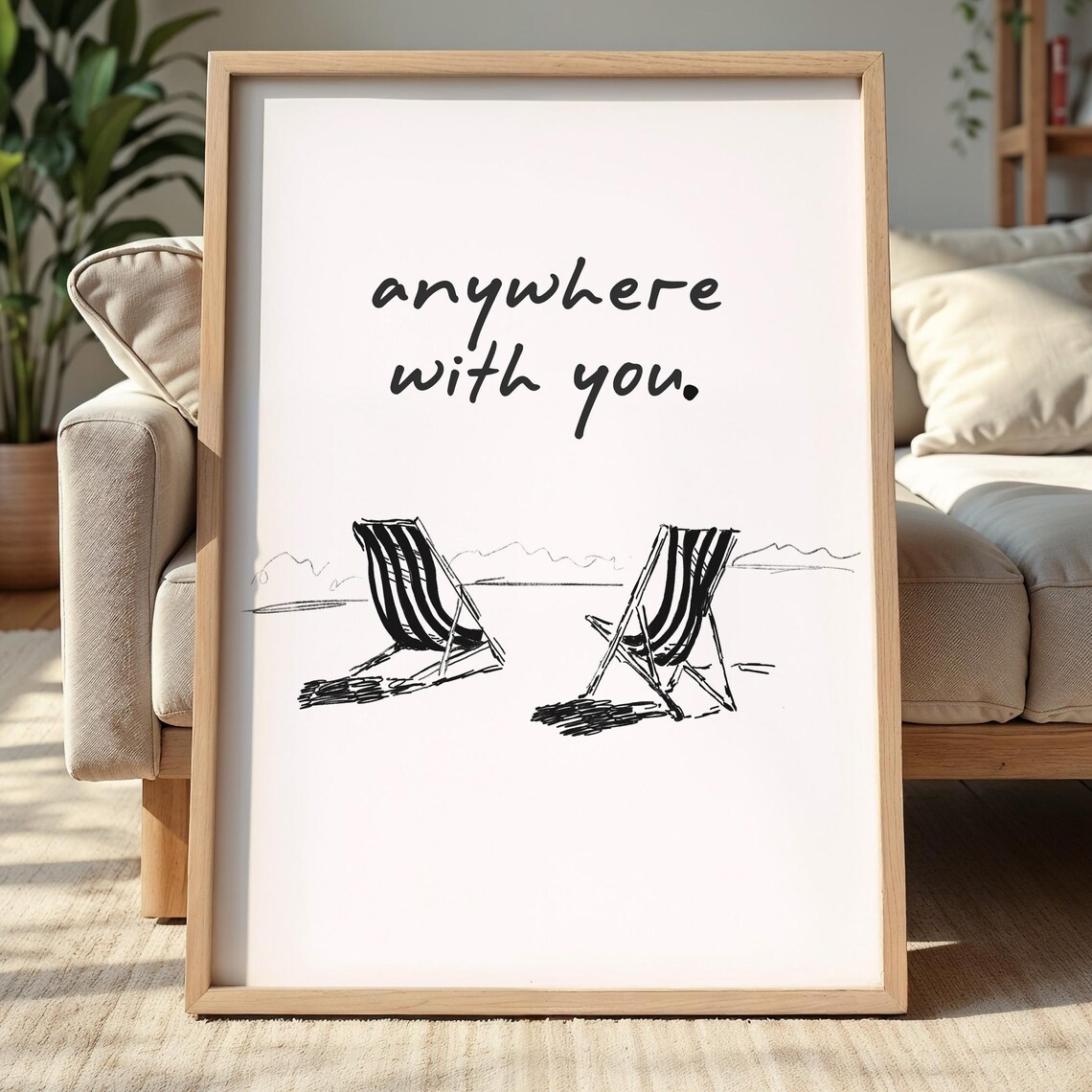 Anywhere With You Romantic Beach Chairs Minimal Sketch Art Poster