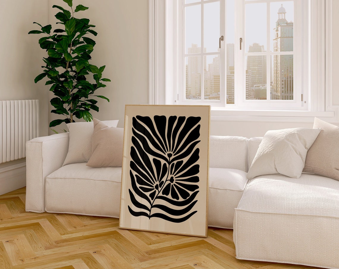Black Tropical Leaf Bold Botanical Minimalist Cream Decor Poster