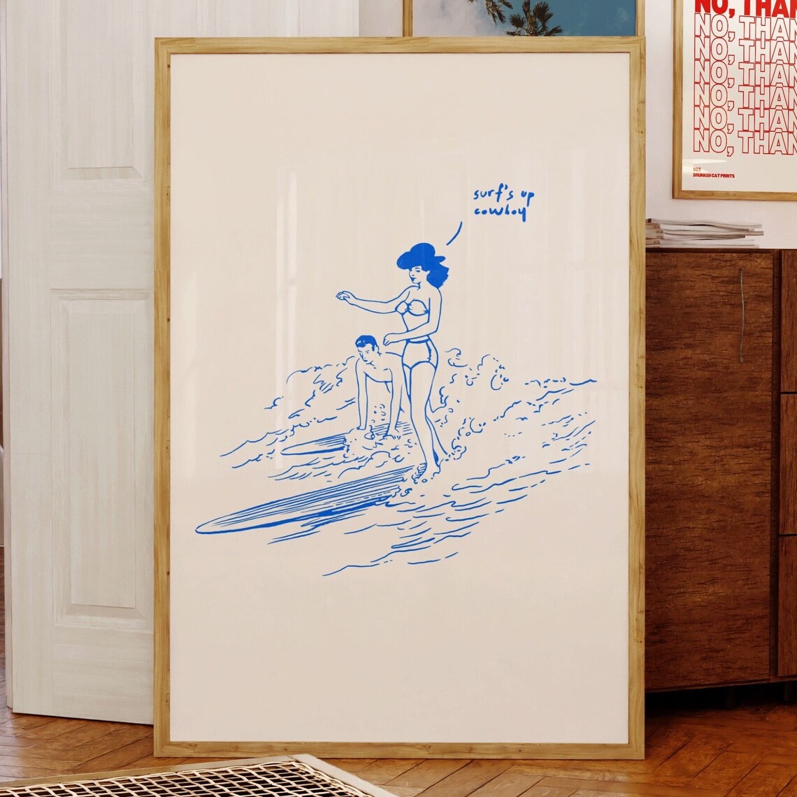 Surf Up Vintage Western Surfing Poster Print