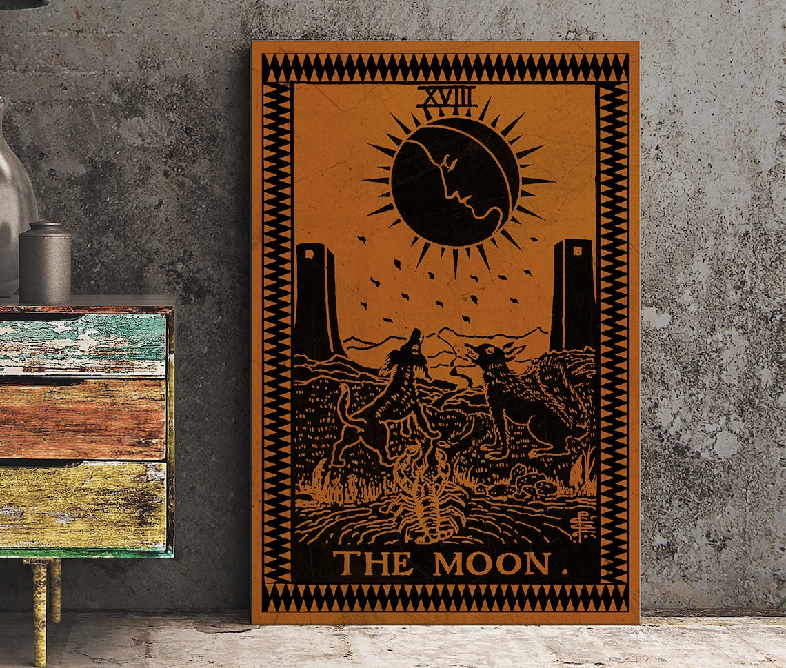 The Moon Tarot Card Art Print, Terracotta Poster