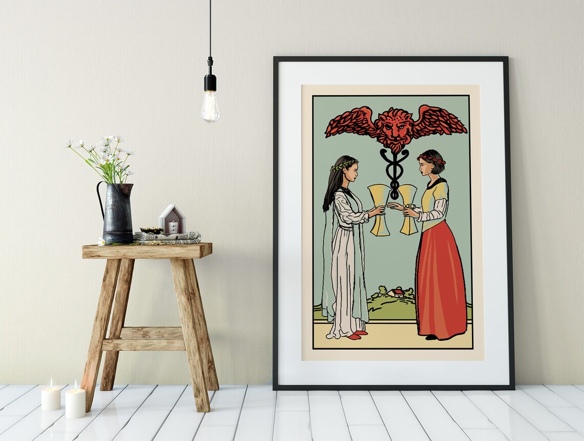 Two Of Cups Tarot Card, Two Women Poster Print - Image 2
