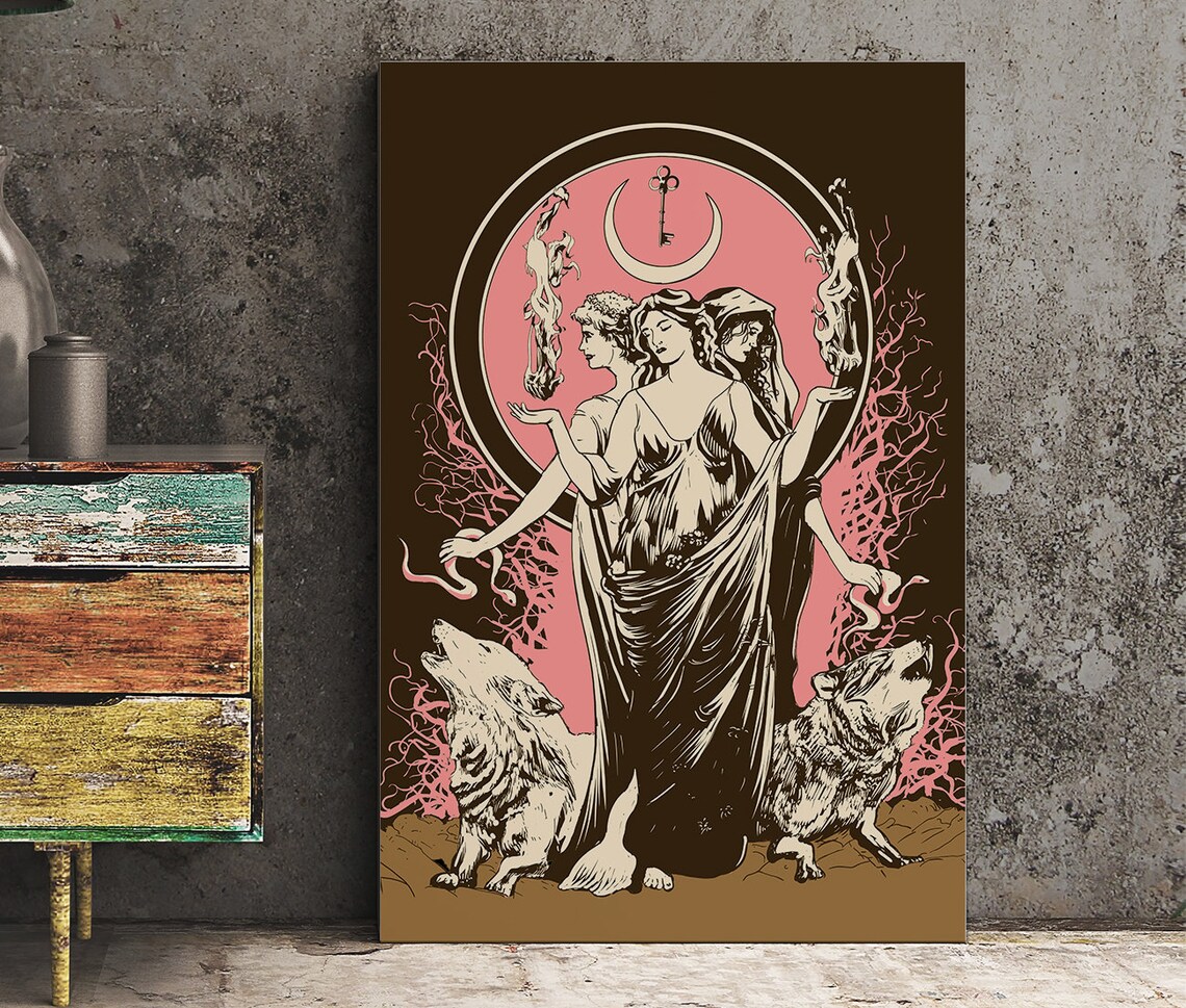 Moon Goddess Hecate Poster, Witchy Neapolitan Print