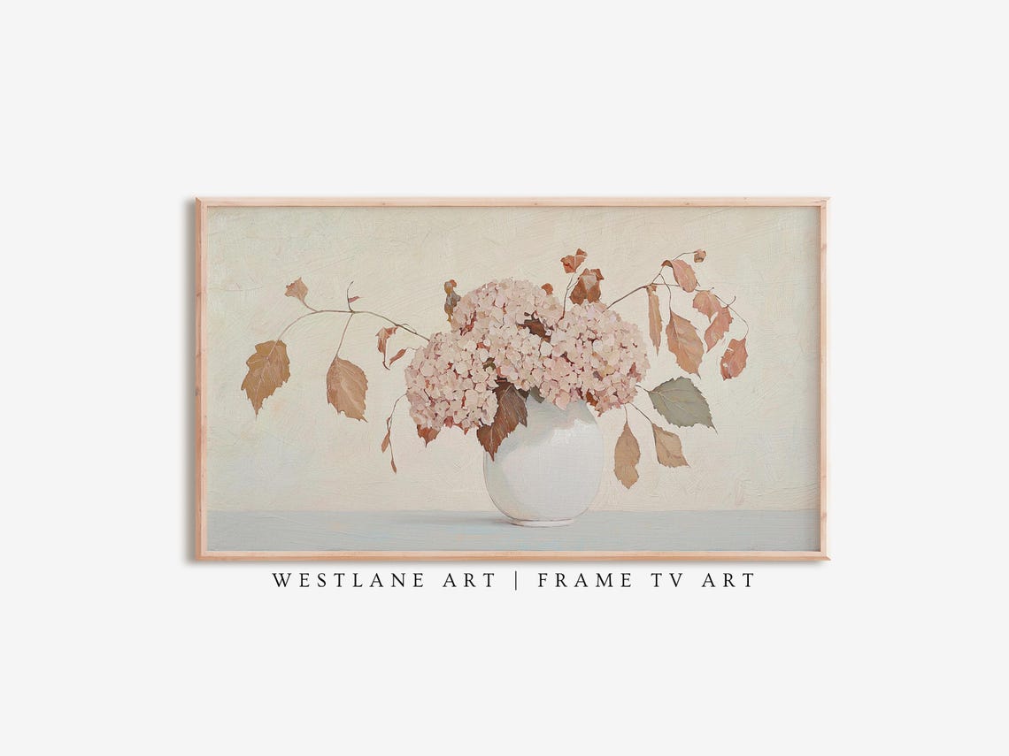 Autumn Dried Hydrangeas White Vase Painting Fall Botanical Art Print