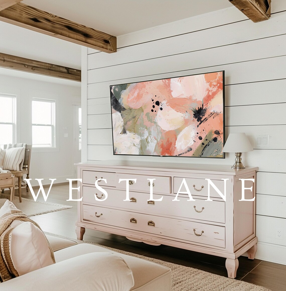 Modern Pastel Abstract Painting Coral Sage Brushstrokes Art Print - Image 4